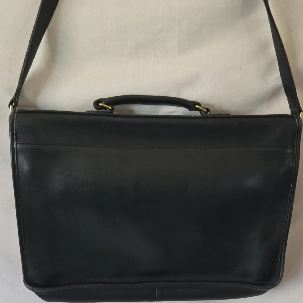 Black Leather Briefcase with Gold Clasp and Top Handle